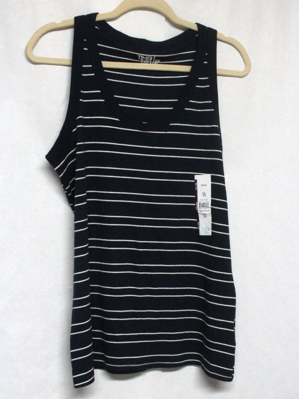 Women's NWT Time & Tru XXL or 20 Fitted Rib U Neck Tank Top in Blue & White